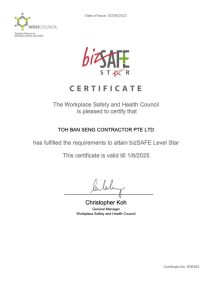 TOH BAN SENG CONTRACTOR PTE LTD - Bizsafe